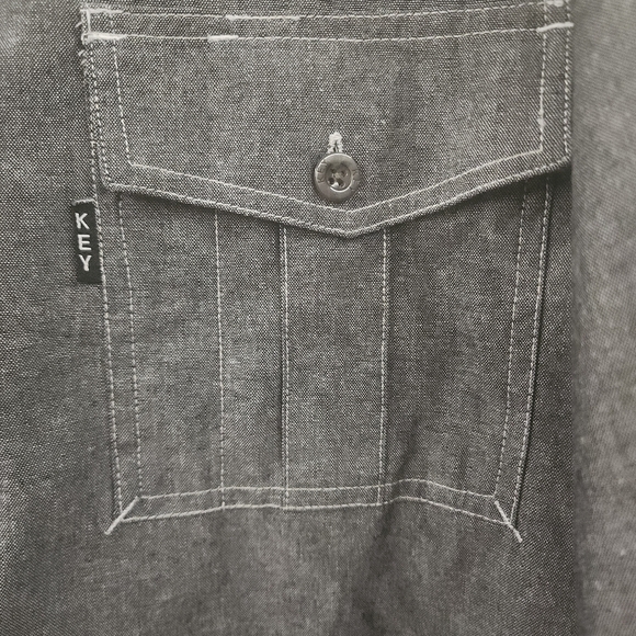 Key Chambray Work Shirt Men Size XLR GREY Button Long Sleeve EUC - Picture 3 of 7